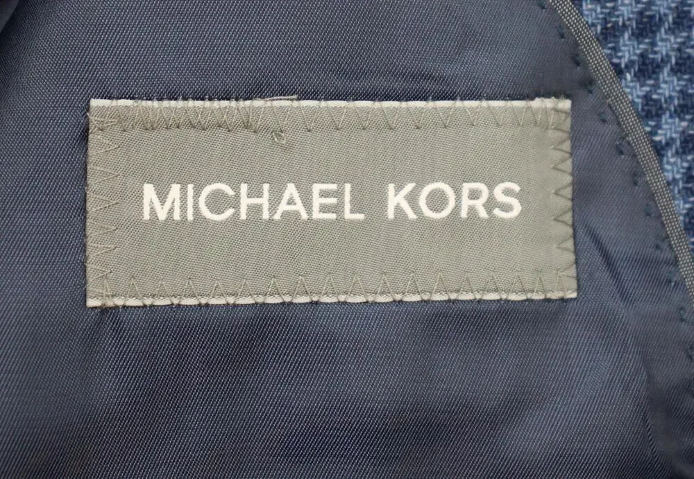 Michael Kors Blazer Mens 36 R Blue Houndstooth Wool Silk Linen Classic Fit Coat